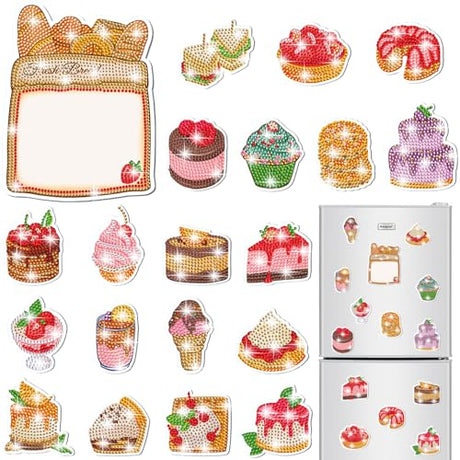 20 Pcs Dessert Diamond Art Magnets, Sweet Treats DIY Painting Kits for Refrigerator, Fun Food Theme Craft Decor for Adults Kitchen ROLYTA