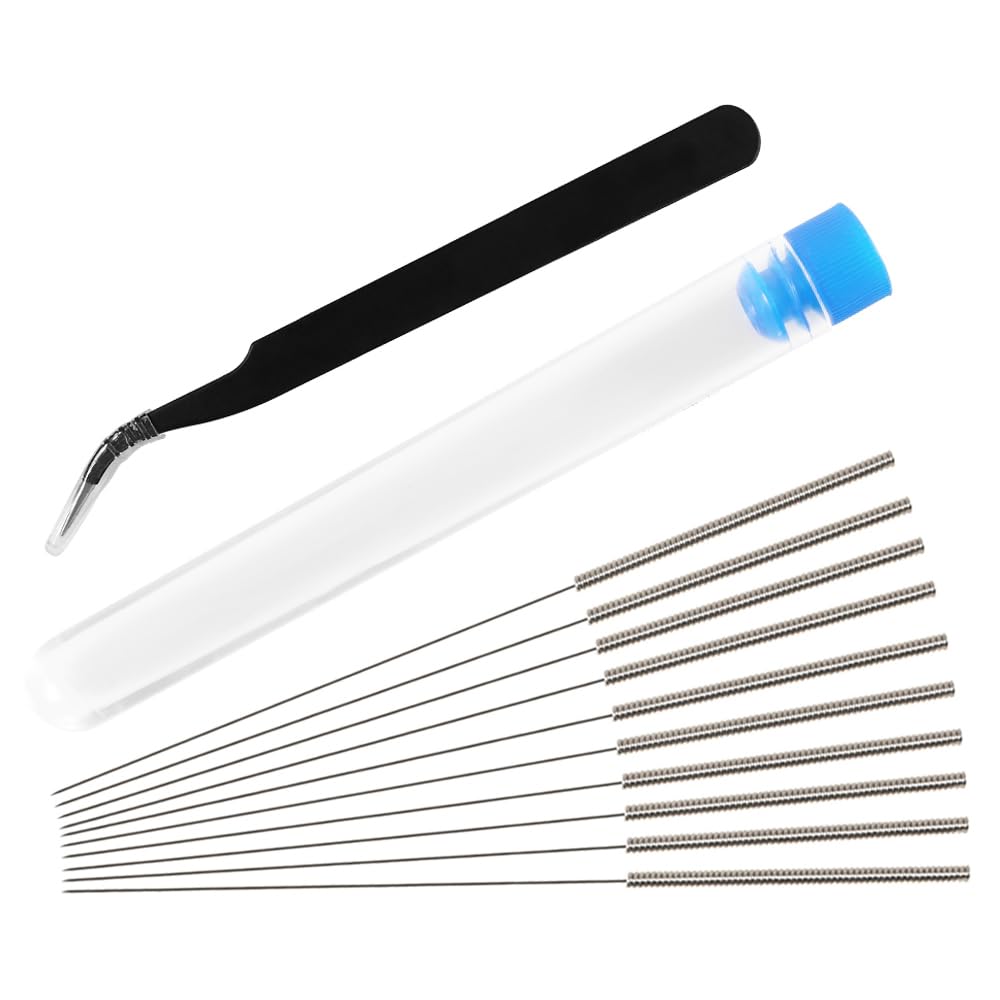 Aokin 12 Pcs 3D Printer Nozzle Cleaning Kit - 10 Pcs 0.4mm Needles Cleaner and 1 Pcs Tweezers Cleaner, Stainless Steel Nozzle Cleaning Tool Kit Aokin