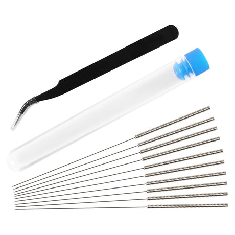 Aokin 12 Pcs 3D Printer Nozzle Cleaning Kit - 10 Pcs 0.4mm Needles Cleaner and 1 Pcs Tweezers Cleaner, Stainless Steel Nozzle Cleaning Tool Kit Aokin