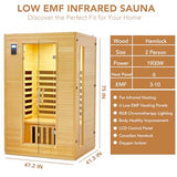 Garvee 2024 Upgrade 2 Person Sauna, 6 Heating Plate Infrared Physical Therapy Wooden Dry Steam Sauna, Low EMF, MP3 Auxiliary Connection, Dual Controls Inside and Outside Fits, Home Spa Day Use Garvee