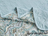 Grand Linen 3 Piece Oversized Lightweight All-Season Paisley Design Quilt Set, King Size, 115” Wide x 95” Long, Soft Microfiber Bedspread with 2 Shams, Blue, Grey and Brown Colors, Reversible Coverlet Grand Linen