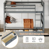 FUQARHY Bunk Bed Twin Over Twin with Storage Drawers, Gray Convertible Wood Twin Bunk Beds with Ladder and Safety Guardrail, No Box Spring Needed (Blue-Gray) FUQARHY