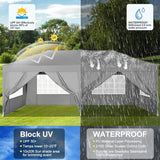 COBIZI 10x20 Pop Up Canopy Tent with 6 Sidewalls Party Tents Waterproof UPF 50+ Commercial Instant Outdoor Events Tent for Parties Markets Backyard, Ropes（10 x 20 ft Gray COBIZI