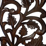 Benjara Mango Wood Wall Panel Hand Crafted with Leaves and Scroll Work Motif, Brown, Rectangle Benzara