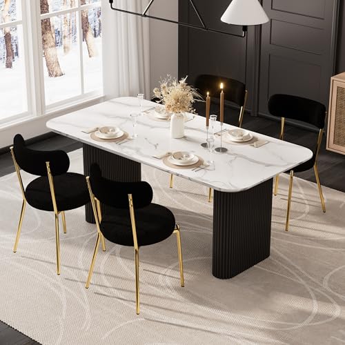 RGZ Modern Oval Dining Table Set for 4, 5 Piece Dining Table and Chairs Set with Faux Marble Kitchen Table & 4 Black Gold Upholstered Boucle Chairs, Dining Table for Dining Room, Kitchen, Living Room RGZ