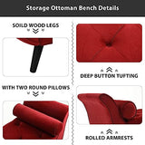 Hdxdkog Velvet Storage Bench for Bedroom End of Bed, 65" Upholstered Rolled Armed Button Tufted Stool Bench, Storage Ottoman Long Bench with with 2 Pillows for Entryway (Wine Red) Hdxdkog