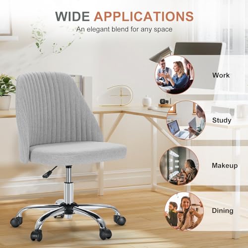 DUMOS Office Chair, Comfy Desk Chair Rolling Vanity Swivel Task Chairs with Wheels, Wide Seating Armless Height Adjustable Computer Chairs for Home,Bedroom,Student,Adults, Classic Grey DUMOS