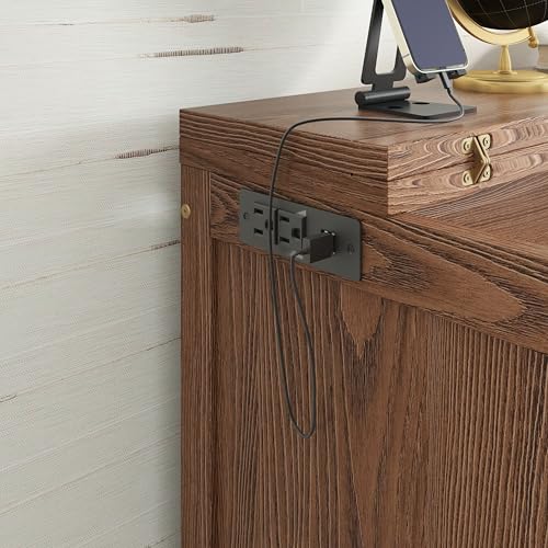 RuiSiSi Queen Size Murphy Bed with Desk and USB Ports, Foldable Murphy Bed Cabinet with Side Shelves for Bedroom, Guest Room, Home Office, can be Folded into a Cabinet, Walnut RuiSiSi