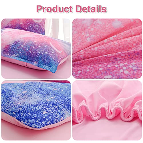 A Nice Night Galaxy Bedding Sets Outer Space Comforter 3D Printed Space Quilt Set Twin 6Pcs Glitter Pink,for Children Boy Girl Teen Kids A Nice Night