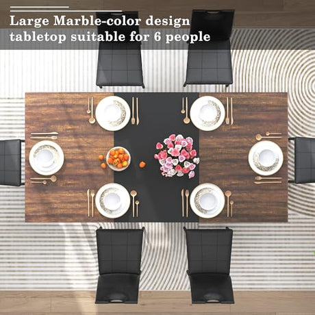 chartustriable 7PCS Dining Table Set for 4 5 6 People, 71" Large Long Wooden Kitchen Table with 6 Chairs (Brown+Black, 71IN Table+6 PCS Chairs) chartustriable