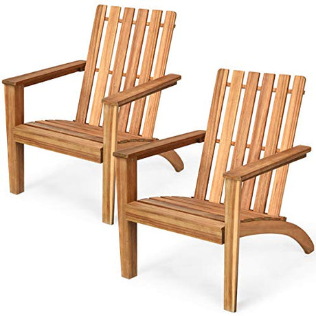 Giantex Adirondack Chair Set of 2 Acacia Wood Outdoor Chairs, 350 lbs Weight Capacity, Weather Resistant Campfire Chairs for Lawn Seating, Garden, Poolside, Balcony, Patio Adirondack Lounger Giantex