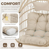 Nicesoul Outdoor Hanging Egg Chair Without Stand, Patio Wicker Swing Egg Basket Chairs with Padded Cushion, 350 Lbs Comfy Cozy Ceiling Tree Swinging Egg-Shaped Chair No Stand for Indoor Balcony, Beige NICESOUL