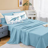 Ocean Themed Bedding Sets - 8 Pieces Queen Bed in A Bag - Teal Blue Turtle & Sea Horse Animal Cartoon Pattern Beach Coastal Bedding Comforter Bedorm