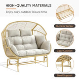 Patio Chairs Outdoor Egg Chair - 2 Person Wicker Rocking Glider Chair Rattan Patio Lounge Rocker Chairs with Cushion and Pillow for Outside Porch Deck Backyard Garden(Yellow/Beige) Pugire