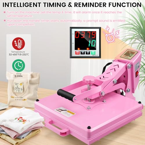 Whubefy Upgraded Heat Press 15x15 Slide Out, Industrial-Quality Digital Sublimation Heat Transfer Machine w/5 DTF Transfer Sheets, Clamshell Heat Press Machine for T-Shirts, Bags, Mouse Pads & More Whubefy