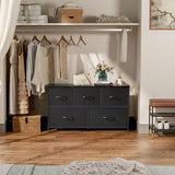 DUMOS Dresser for Bedroom, 5 Storage Drawers, Wide Fabric Closet Chests Organizer Tower Furniture with Wooden Top Metal Frame for Clothes, Guest Room, Living Room, Hallway, Entryway DUMOS