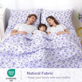 Softan Puple Floral Twin Sheet Set, 3-Piece Microfiber Printed Fitted Sheet with 15" Deep Pockets & Non-Slip Straps, White Flower Patterned Single Bedding Sheets & Pillowcase Set Softan
