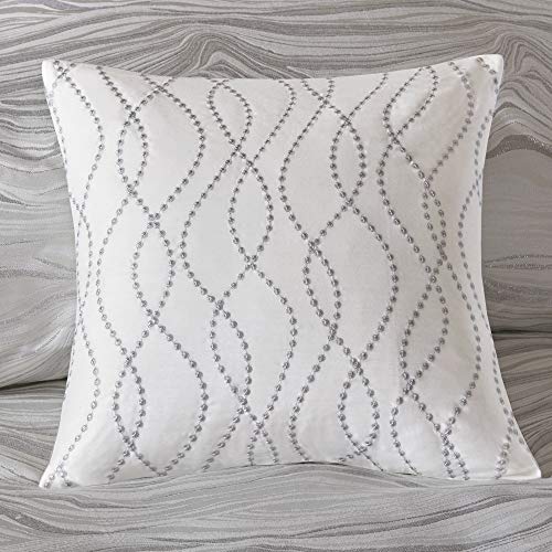 Madison Park Signature Glam Cozy Comforter Set - All Season Bedding Combo Filled Insert and Removable Duvet Cover, Shams, Decorative Pillows, Metallic White King(110"x96") 10 Piece Madison Park