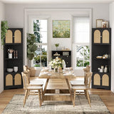 FiveWillowise 67''H Tall Corner Cabinet with Handmade Rattan Door, Rattan Storage Cabinet with Adjustable Shelves, Corner Bookshelf Space Saver for Barthroom, Kitchen, Living Room, Black FiveWillowise