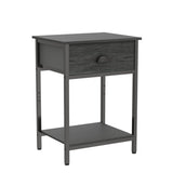 Nightstands Set of 2, Industrial End Table with Fabric Drawer&Storage Shelf, Small Bedside Table Organizer for Small Space, Side Table for Living Room, Tall 23.6" Night Stand for Bedroom, Black Oak Furologee