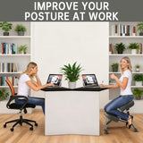 PU Leather Ergonomic Kneeling Chair, Adjustable Home and Office Stool with Thick Pads and Flexible Lockable Brake Wheels for Back Pain Relief（Dark Gray） DENGTELI