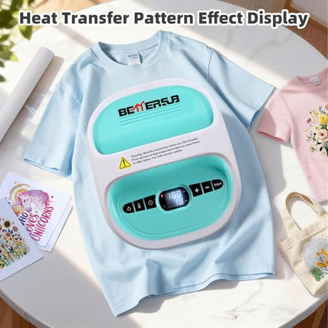 BetterSub Heat Press Machine for T-Shirts, Portable Heat Press, Iron Press for Sublimation and HTV Vinyl Shirt Press Machine for Hat, Bags, Heating Transfer Projects (8.27"×9.06" Teal) BetterSub