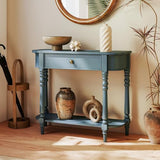 Giantex 2-Tier Console Table, 36" Retro Entryway Table with Storage Drawer & Elegant Legs, Narrow Wooden Sofa Table with Open Shelf for Living Room, Foyer, Hallway, Bedroom, Entrance (Blue) Giantex