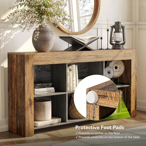 LITTLE TREE Console Table with Storage, 63-Inch Narrow Long Sofa Table, Entryway Table with 6 Cubes, Farmhouse Storage Shelves for Entryway, Living Room LITTLE TREE
