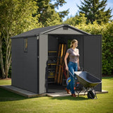 Greesum 6×10FT Plastic Outdoor Storage Shed with Floor, Resin Storaged Sheds with Lockable Double Door, Windows & Vents, All-Weather Tool Sheds for Garden, Backyard, Patio, Dark Gray Greesum