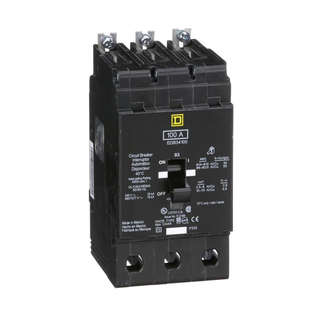 Square D Circuit Breaker,100A,Bolt On,277/480V,3P, EDB34100