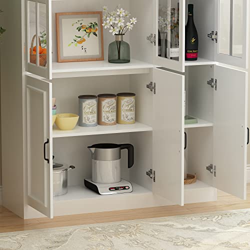 Homsee Modern Tall Bookcase with 3 Glass Doors and 10 Storage Compartments in White Homsee