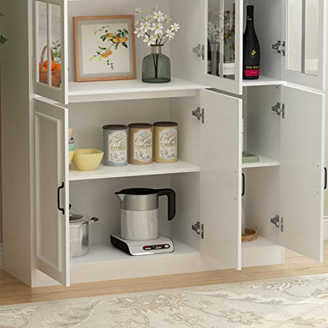 Homsee Modern Tall Bookcase with 3 Glass Doors and 10 Storage Compartments in White Homsee