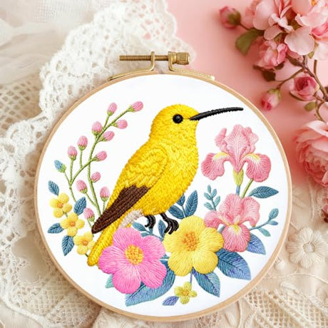 BEUNITONE Hummingbird Embroidery Kit for Adults, 6PC Floral Bird Cross Stitch Set with Colorful Threads, Nature Inspired DIY Artwork, Home Decor Gift for Her BEUNITONE
