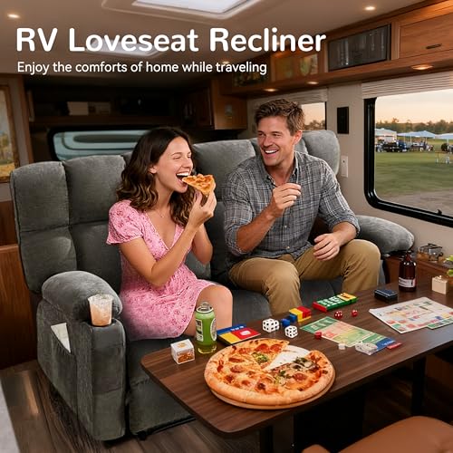 Oversized Loveseat Recliner Sofa, Big Large Reclining Sofa with Cup Holders & Side Pockets, Double Recliner, Traditional 2-Seater Manual Recliner Couch for Living Room, RV, Home Theater (Fabric,Grey)