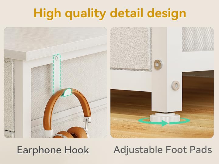 ODK 55 Inch Computer Desk with 8 Fabric Drawers, Modern Office Desk with Large Storage for Home Office, Study, Gaming, White ODK