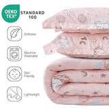 JSD Pink Unicorn Kids Comforter Set Twin Size, 2 Piece Girls Rainbow Microfiber Comforter with Pillow Sham, Lightweight All Season Washable JSD