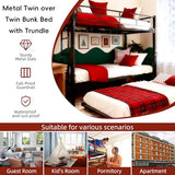 HomeCyber Metal Twin Bunk+Trundle Sleeps 3, Splits into 2 Beds, Reinforced Steel Frame, Noise-Free, Growing Family & Shared Kids Room, No Box Spring, Black HomeCyber