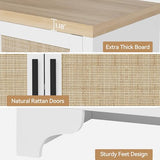 GarveeHome 4-Door Sideboard Buffet Cabinet, Natural Rattan Storage Cabinet, Boho Entryway Console Table, Coffee Bar Station for Dinning Room, Living Room, Kitchen, White GarveeHome