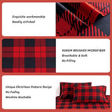 KACEMOO King Size Bed Sheets Set 4PC - Red Black Plaid Printed Sheet Soft Cooling 1800 Thread Count Brushed, 8-17'' Deep Pocket Kids Pattern Bed Sheet, Machine Washable Patterned Double Bedding Set KACEMOO