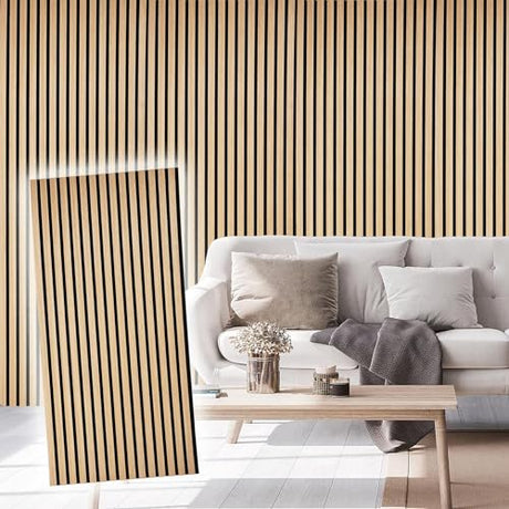 E-HAO 4-Piece Wood Slat Acoustic Panels for Stylish Decor and Noise Reduction, 3D Textured Panel for Ceiling and Wall - White Oak (47.2 L x 23.6 W E-HAO