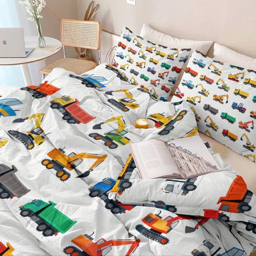 3-Piece Double-Sided Printed Duvet Cover Set Single – Soft Microfiber Bedding with Minimalist Car Cartoon Design with Zipper Closure,Includes 1 Duvet Cover + 2 Pillowcases Multicolor Generic