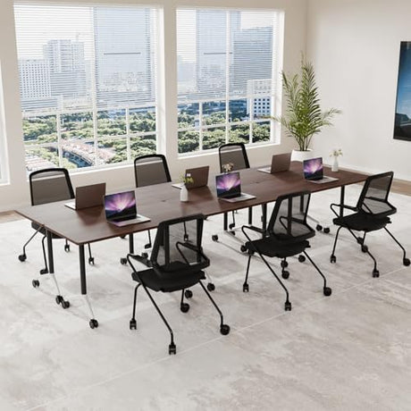 Conference Table, Folding Conference Room Tables, Foldable Conference Table with Locking Wheels, Mobile Seminar Training Tables for Office, Meeting Room, Classr (4, Walnut, 47.2in) Generic