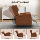 CANMOV Genuine Leather Recliner Chair, Push Back Recliner with Rivet Decoration and Tufted Back, Mid Century Wingback Accent Chair for Living Room, Bedroom, Office, Brown