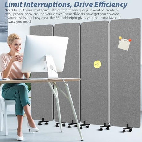Acoustic Room Divider Privacy Panel with Wheels, 4 Panel Soundproof Room Divider (Aluminum Frame) for Room Partition, Folding Room Dividers Separation Office Cubicle Wall Sound Proof Partition Divider HOMSCREENER