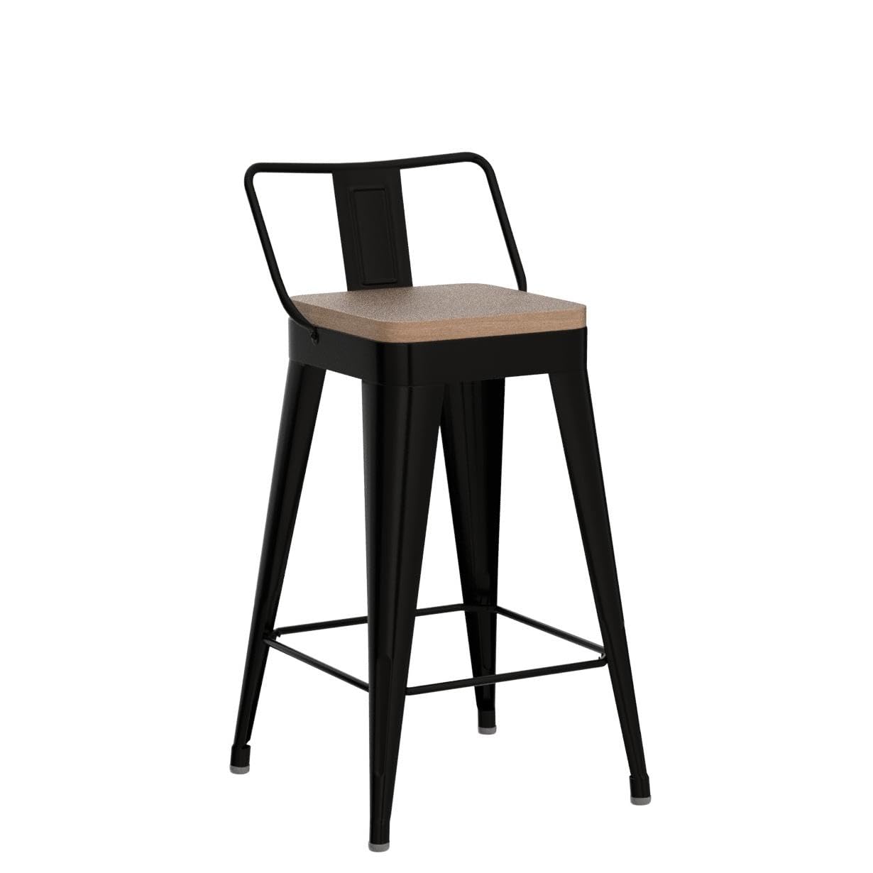 WENTMENT Metal Bar Stools Set of 4 Counter Height Bar Stools Barstools with Removable Back 26" Kitchen Bar Stools with Wooden Seat, Black - WoodArtSupply