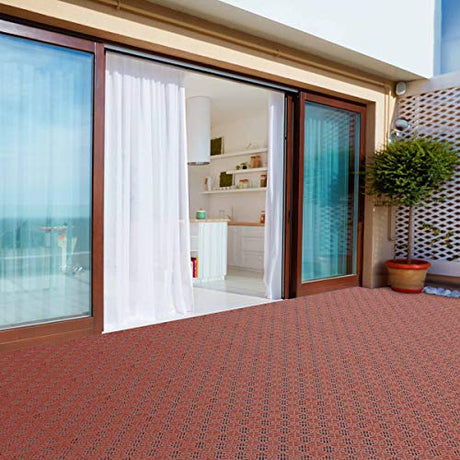 Deck Tiles - 6-Pack Pavers - Polypropylene Interlocking Patio Tiles - Outdoor Tiles for Patio, Porch, Garage, or Pool Deck by Pure Garden (Terracotta) Pure Garden