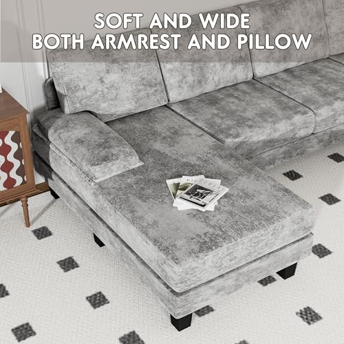 YESHOMY Convertible Sectional Sofa U-Shaped Couch with Soft Modern Cotton Chenille Fabric for Living Room, Oversized Seats with Comfortable Backrest, Gray YESHOMY