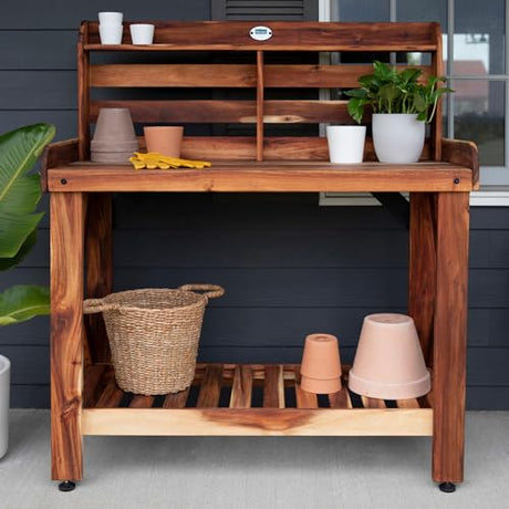Backyard Discovery Table Serving Bar-Acacia Wood Potting Bench, Brown Backyard Discovery