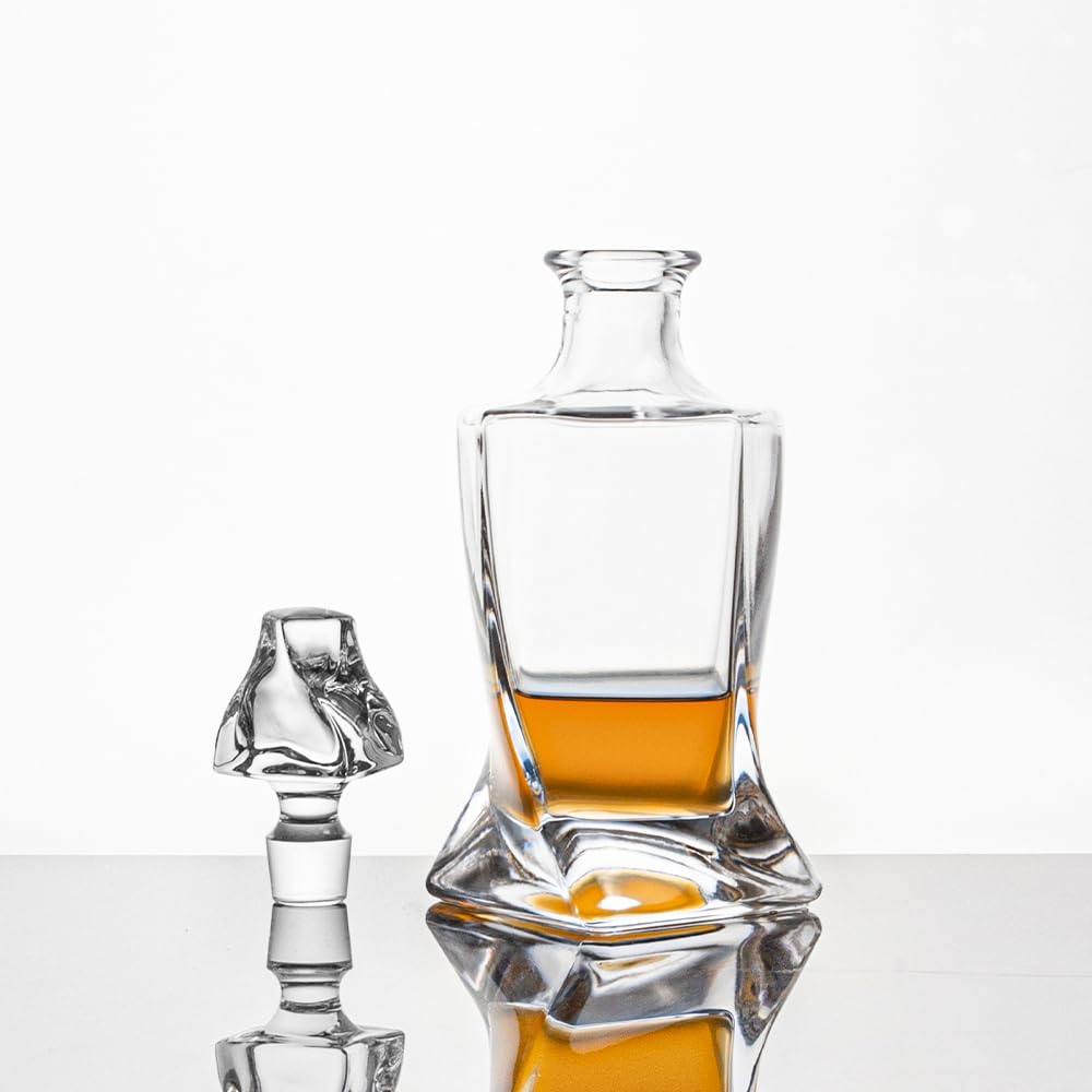 Whiskey Decanter 26 oz Twisted Decanter with Glass Stopper for Liquor Wine Scotch Bourbon Vodka Brandy or Mouthwash Bottle QUEEN&STONE LEAD FREE