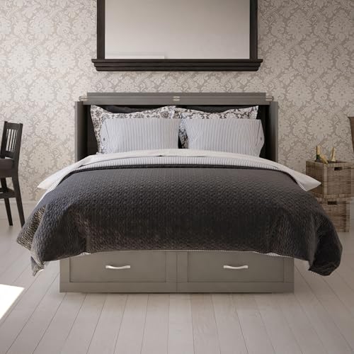 AFI, Monroe Queen Murphy Bed Chest with 6" Mattress, Storage Drawer & Built-in USB Charger, Grey AFI